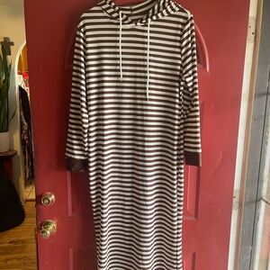SHEIN Brown and White Striped Hoodie Dress